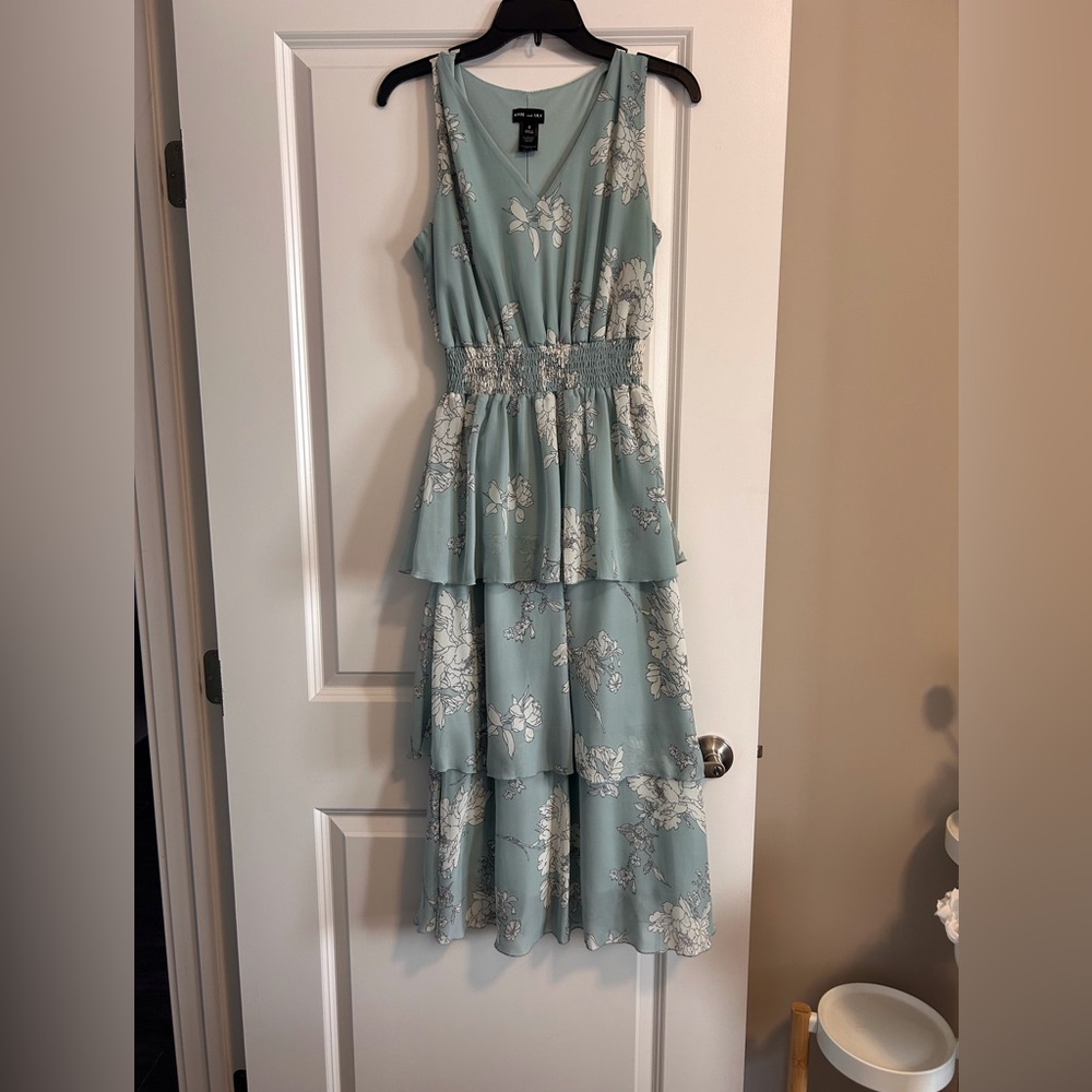 Floral Tiered Maxi Dress in Blue and White